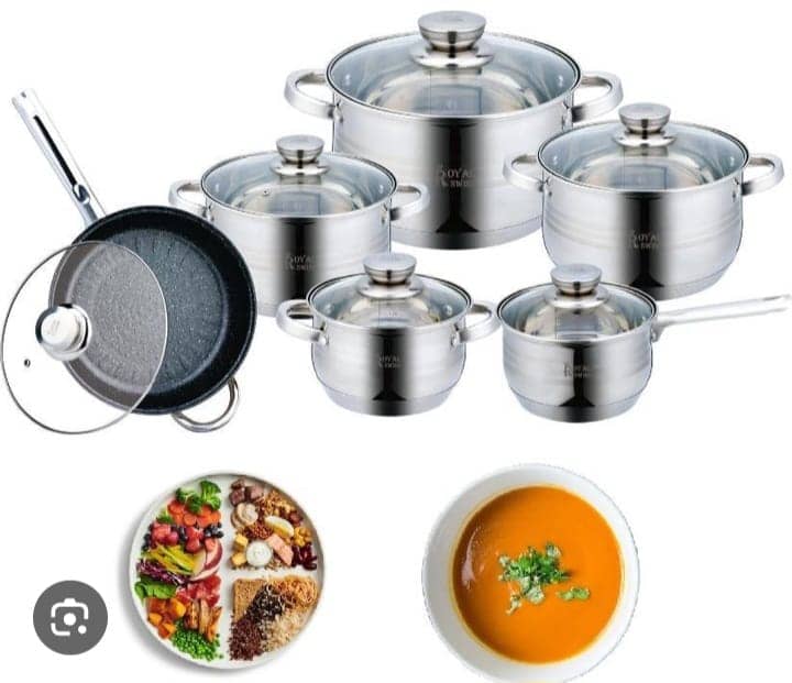 Batterie de cuisine Royal Swiss 12 pièces en acier inoxydable avec couvercles en verre. — vue 1