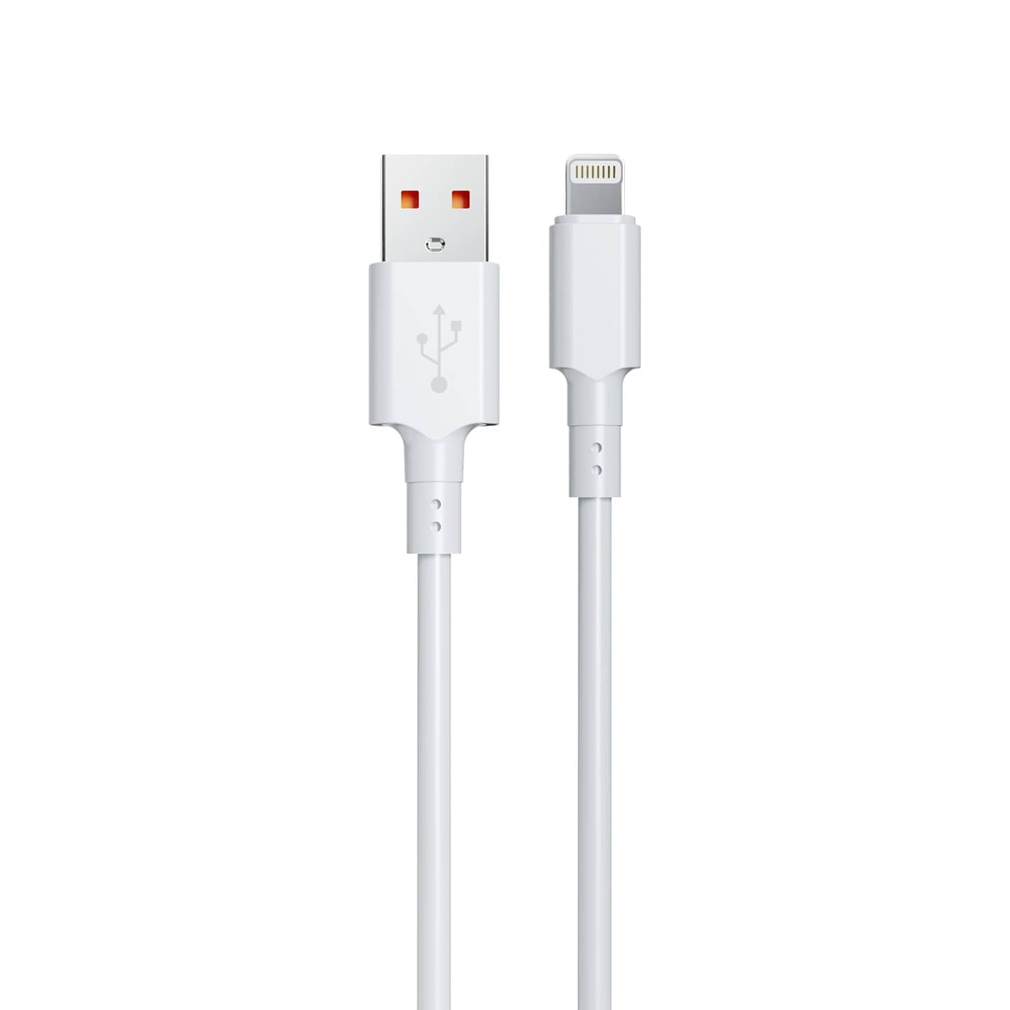 Un câble de charge et synchronisation blanc avec un connecteur USB-A et un connecteur Lightning. — vue 3